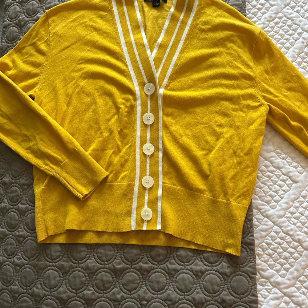 J. Crew Yellow Cardigan with White Stripes